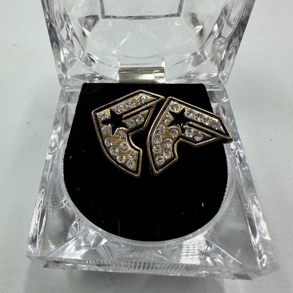 3/$30 Y2K Streetwear Logo Rhinestone Stud Earrings Gold Tone Hip Hop Style